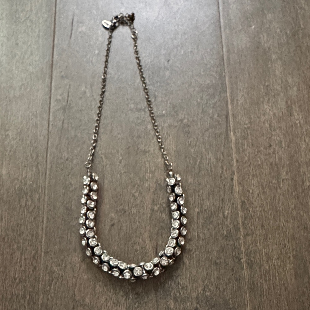 American Eagle AEO Gunmetal Rhinestone Statement Necklace Adjustable